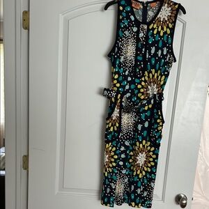 Tory Burch Navy Midi Dress with Colorful Dot Pattern